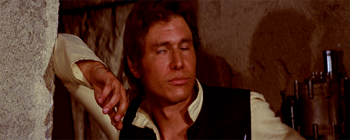 Harrison Ford as Han Solo in Star Wars rolls his eyes.