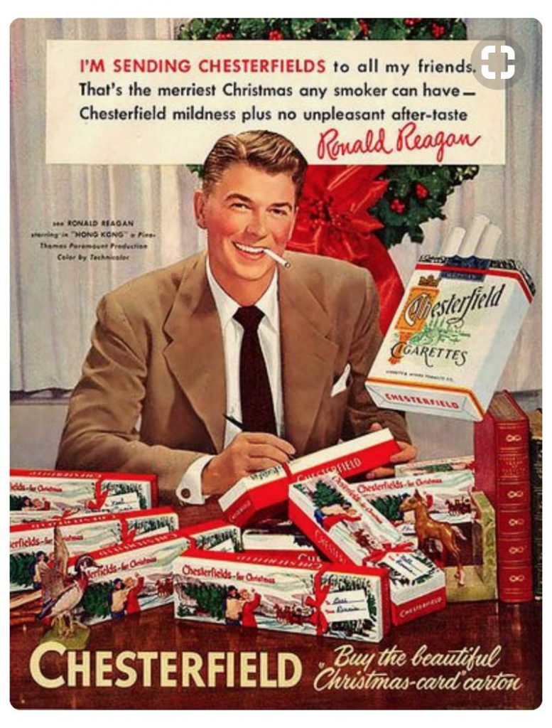 Ronald Reagan advertising Chesterfield cigarettes.